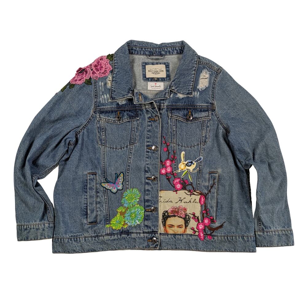 Refreshed -  Frida Kahlo Embellished Apt. 9 Upcycled Denim Jacket Size 1X